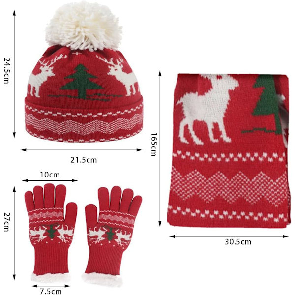 Jul stickad dam vinter varm mössa handskar ren halsduk set wine red