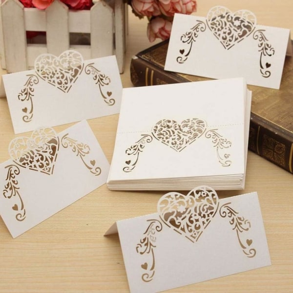 Dekorativa ihåliga små kort för bröllopsfest (Vita, 9*9) 50 st