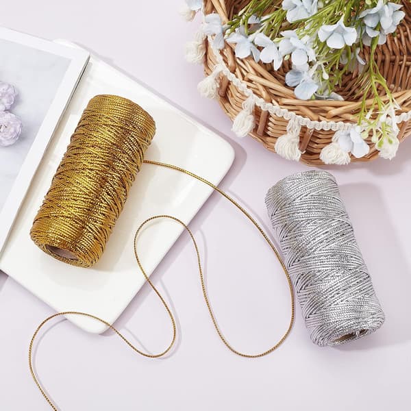 218 Yard 1.5mm Gull og Sølv Metallisk Tråd Snor Glitter Tråd Ikke-elastisk Glitrende Tråd