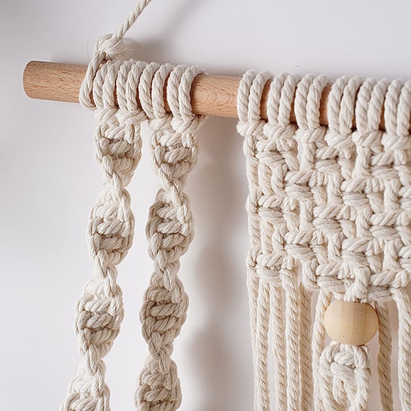 Bohemisk Macrame Vägg Hängande Gobeläng Handvävd med Trähylla