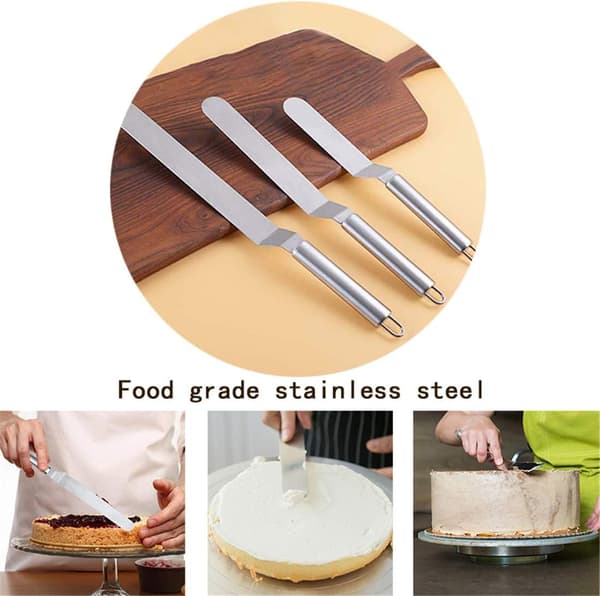 3 vinklede paletknive i rustfrit stål til køkkenkager, sæt til dekoration (6 - 8 - 10 tommer klinge)