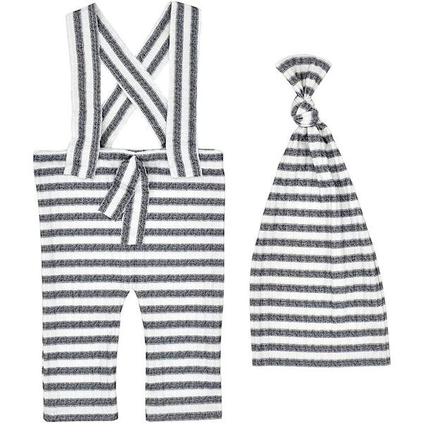 Nyfödd babyfotografering rekvisita kläder randig jumpsuit romper knut mössa för 0-2 månader (grå) color 3