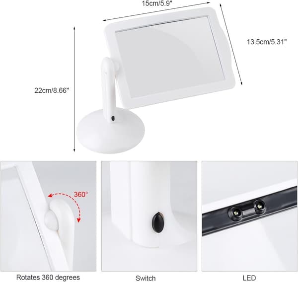 Led-förstoringsglas, 360 roterbar handsfree 3X stor rektangulär helsidesförstoringsglas