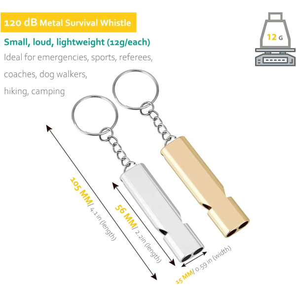 Metall överlevnadspipan, 2-pack superhögt 120dB nödsignal aluminium visselpipa