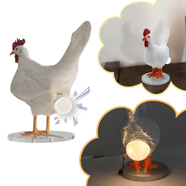 Hane Bordlampe 3D LED Nattlys Morsomt Egglys Realistisk Harpiks LED Egglys Søt Nattlys for Barn