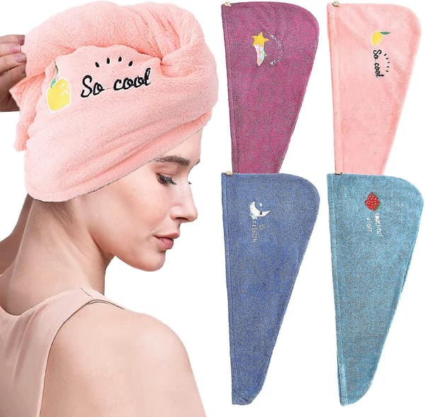 4 stk. hårmikrofiberhåndklær, hurtigtørkende håndkle Superabsorberende hår, tørkehette