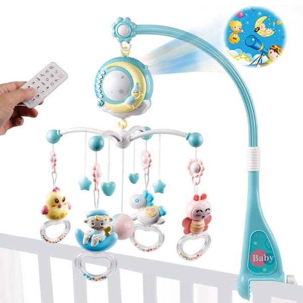 Baby musikalsk uro til tremmeseng med timerfunktion, projektor og lys - blå blue