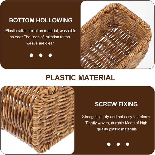 Korgflätad förvaringskorg, köksredskapshållare vävda rektangulära förvaringskorgar rotting bestickbricka