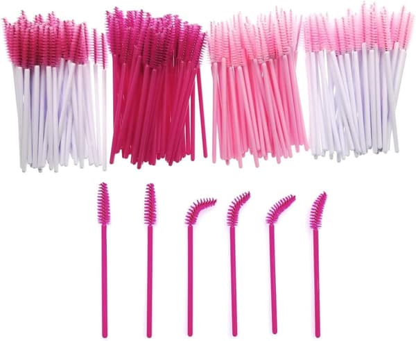 200 Rosa engångsplast Mascara Applicator Wands Eyelash Extension Borstar Ögonbrynsborste