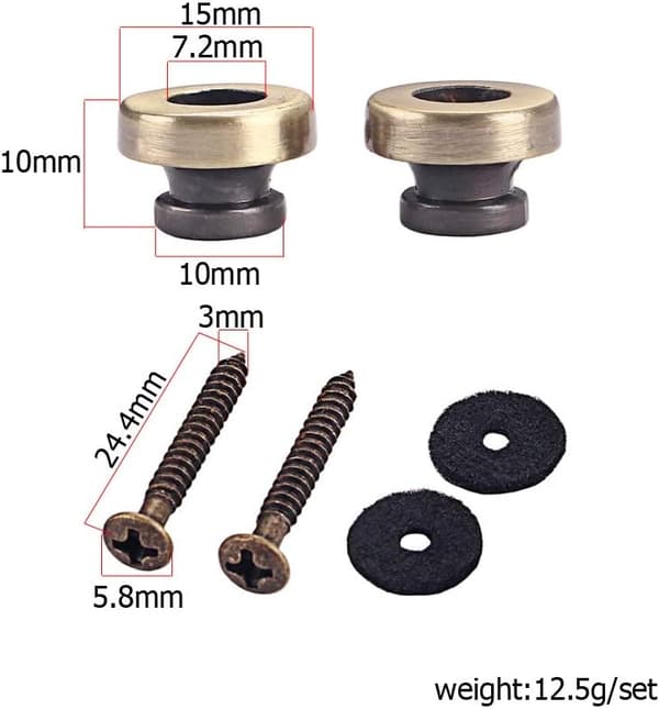2 STK Guitarremknapper med metalender Remlåse til guitarbas (bronze) Bronze