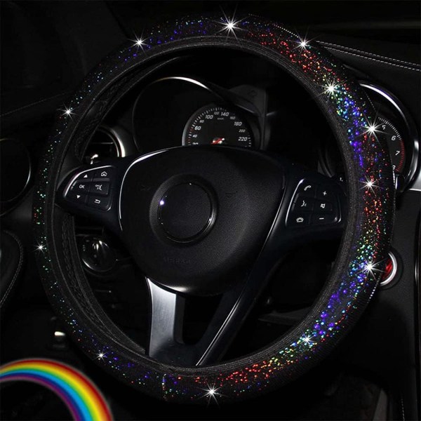 Glitter Rattmuff för Ratt, Universell Halkfri Glittrande Färgglad Bilstötskydd (Svart) Black