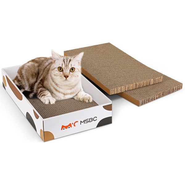 3-delad kattskrap, slitstark skrapa katt med hög densitetspapp, vändbar skrapa för katt med låda