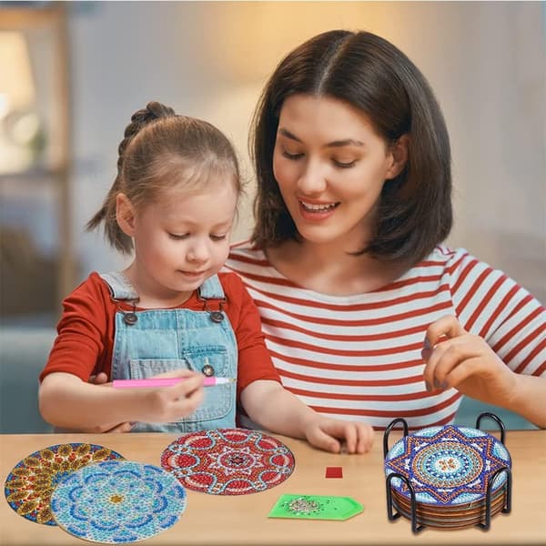 6 stykker diamantkunstskilte med støtte, diamantmaling, DIY mandala-herrer