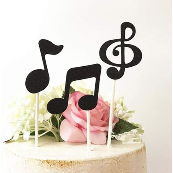 6st svarta musiknoter Cupcake Toppers tema tecknad festtillbehör Födelsedagsfestdekorationer
