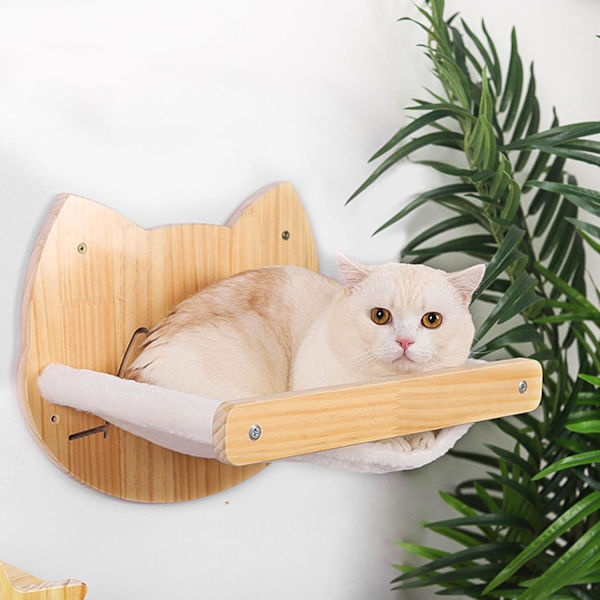 Katt Hängmatta Trä Väggmonterad Sammet Säng Inomhus Katt Hyllor Perch för Vägg Kattunge Klättrare Möbler