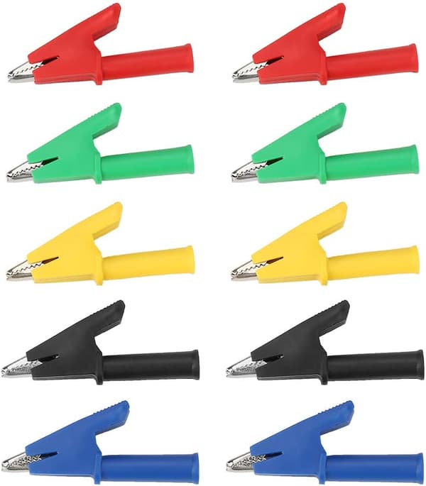 Metallkrokodilklämmor isolerade, 10-pack 4 mm banankontakt krokodilsäkerhetsklämma, 5 färger