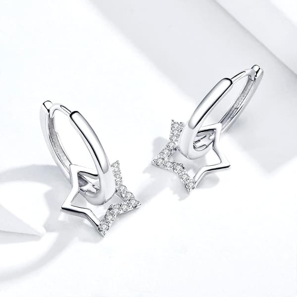 925 Sterling Sølv Stjerne Hoop Dame Charm Øreringe Hypoallergene Pigeøreringe