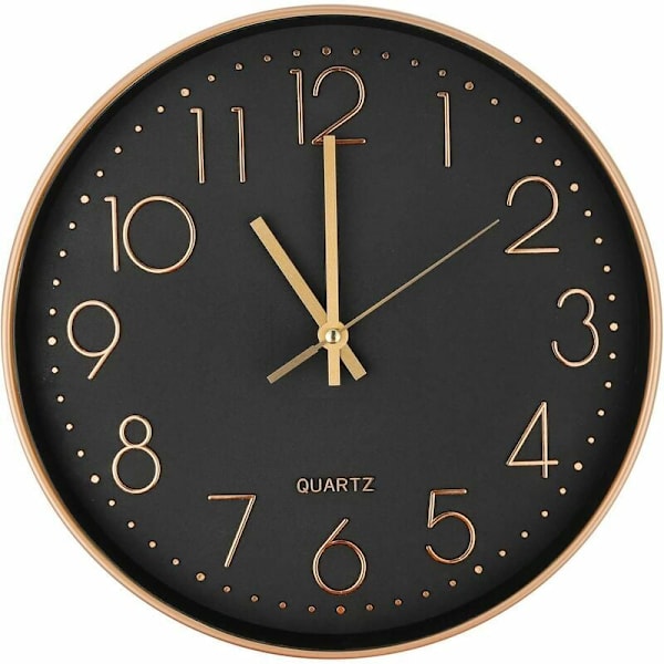 Modern tyst kvartsväggklocka 30 cm, överdimensionerade siffror rund väggklocka, för hem, kök, sovrum, kontor, skola, (roséguld)