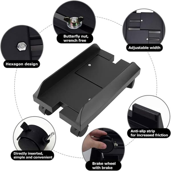 Computer Case Holder, Justerbar Desktop Mainframe Opbevaringsstativ med Bremse (Sort) Black