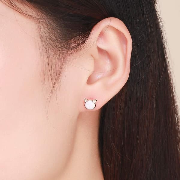 Opal Katteørestikker Dameøreringe Hypoallergene Øreringstilbehør (Sølv) Silver