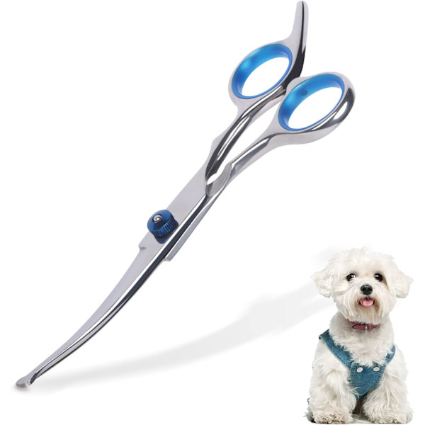 Hundtrimningssax, 6\" Böjda Trimningssax för Hund, med Säker Rund Spets (Blå)