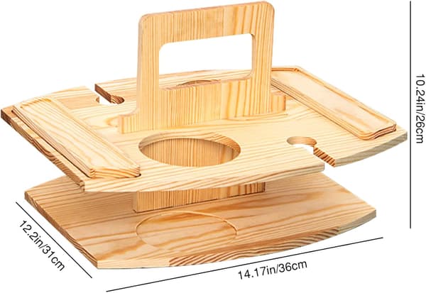 Bærbart vinpicnicbord med 2 vinglasholdere i træ, mini snackbakke