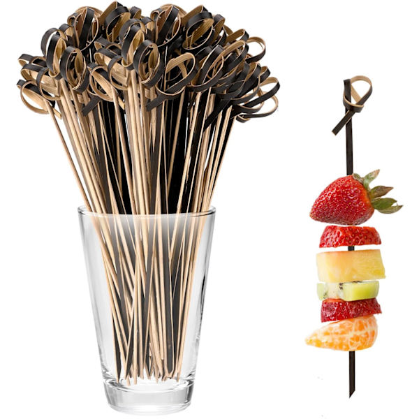 Bambus Cocktailpinnar, 100 st Bambus Knutstickor Mini Matpinnar Fruktpinnar 12cm (Svart)