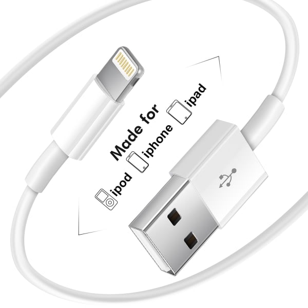 2-delad kompatibel Apple iPhone laddarkabel 1m, Apple Lightning till USB kabel 1m för snabbladdning Apple telefon lång kabel
