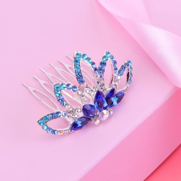 1 stk. Mini Kam Prinsesse Tiara Rhinestone Hårklemmer til Bryllupshår (blå) Blue