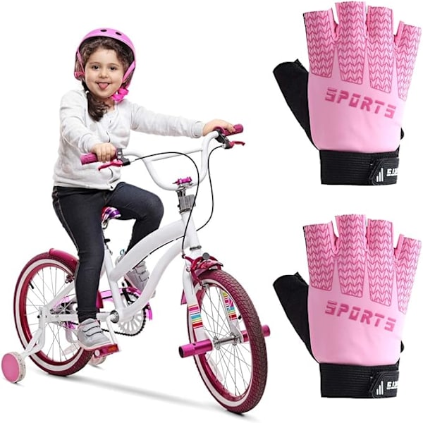 Keleily cykelhandskar för barn, 1 par barnsporthandskar, utomhussporthandskar (rosa) Pink