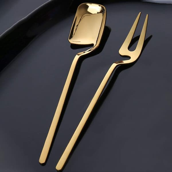 8 stk. dessertgafler og -skeer i rustfrit stål til dessert, te, kaffe, forret (guld) gold