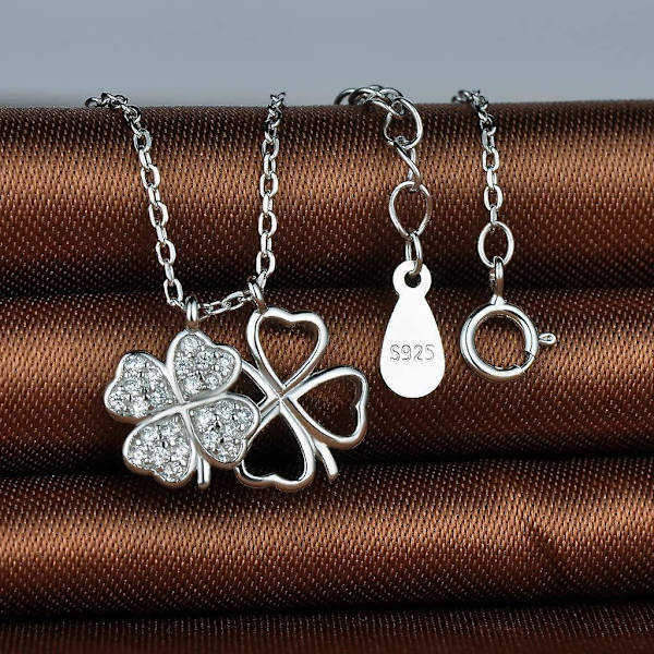 Klöverhänge halsband, 925 silver halsband för kvinnor flicka, inlagd, julklapp och födelsedagspresent (sliver) Silver