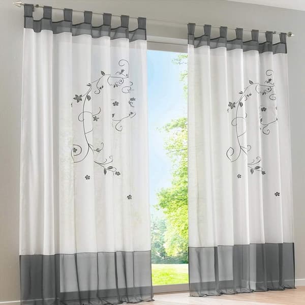 Elegant och vacker hembroderad blomgardin (grå, 140X245CM) Grey 140*245cm