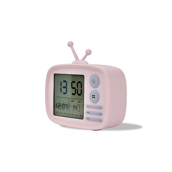 Retro TV-väckarklocka LED Digital väckarklocka Stor display med kalender Pink