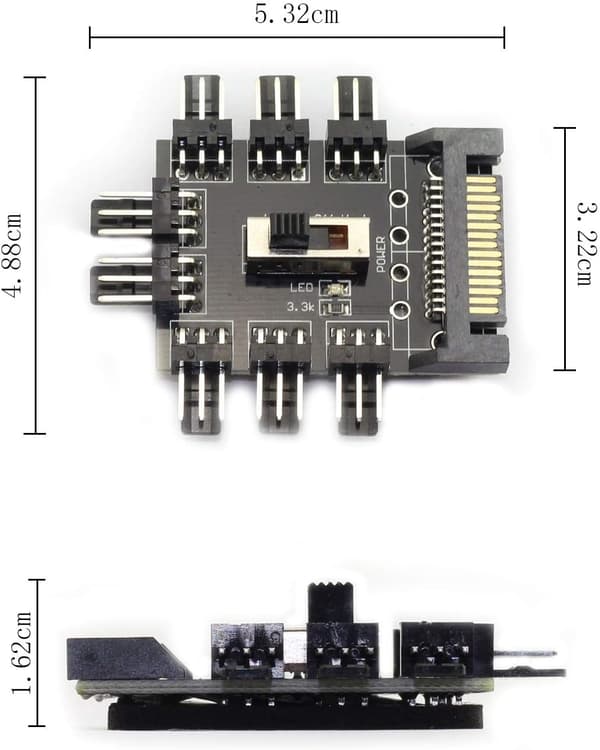 8-veis PC-viftehub PC-viftehub SATA-grensesnitt hastighetsregulator PCB-adapter