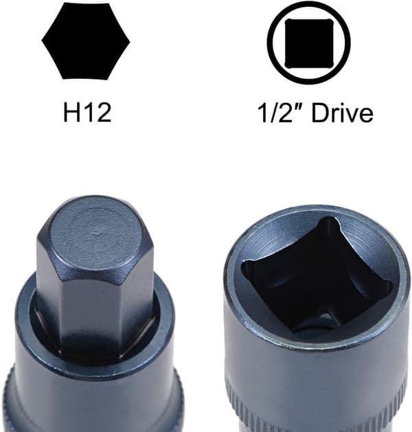 1/2\" drev x H12 (12mm) unbrakonøgle, S2 stålbits, CR-V fatninger metrisk 2\" længde blå 12mm