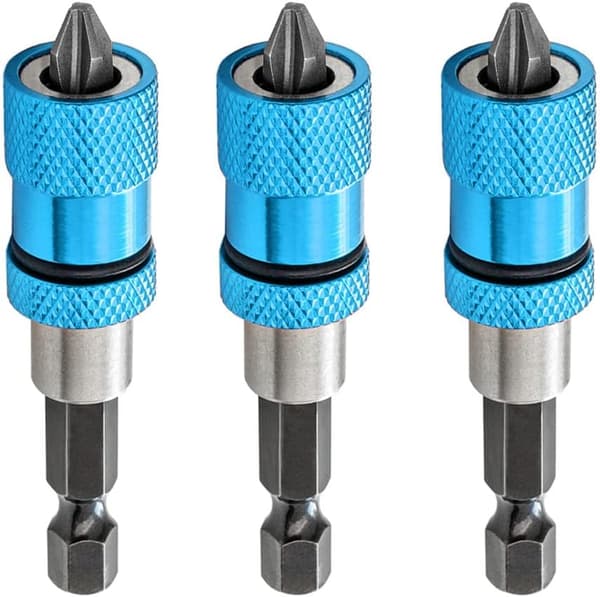 3 stk. justerbar skruedybde magnetisk skruetrækkerbitholder 1/4\" med Phillips 2 skruetrækkerbits, blå