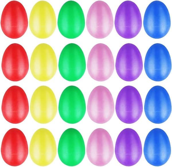 24 stk plastegg, maracas-egg, shaker-egg, dekorative påskeegg (tilfeldig farge)