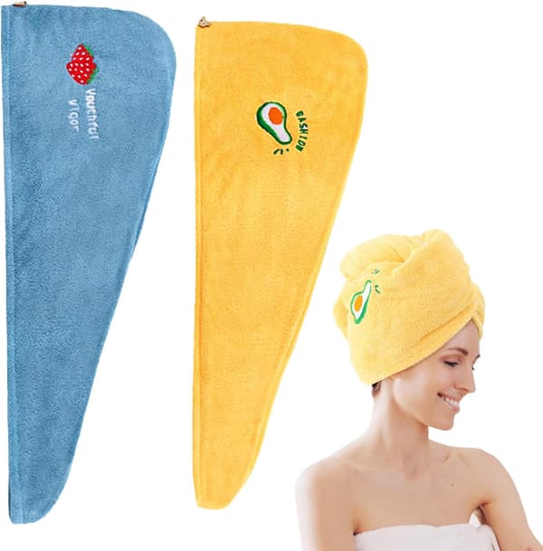 Hårhandduk Wrap Turban - 2 Pack Mikrofiber Hårhandduk Torkhatt Bad Loop Fäst Torka(Gul+Grön)