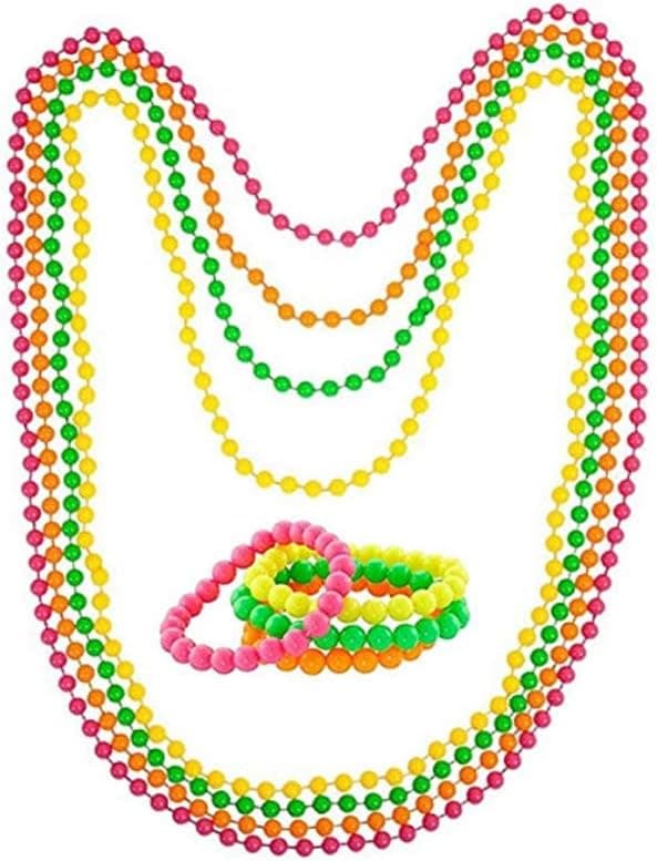 Perlehalskæde og armbånd Mardi Gras Fest 8 stk. sæt 4 farver