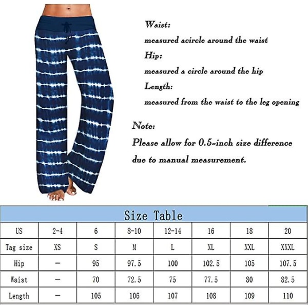 Damblommiga långbyxor vid ben, pyjamasunderdel, casual , strandbyxor (blå, XL) Blue xl
