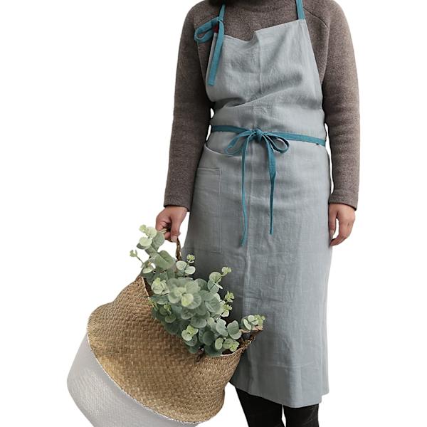 Köksskydd för kvinnor och män, linneförkläden med ficka light grey