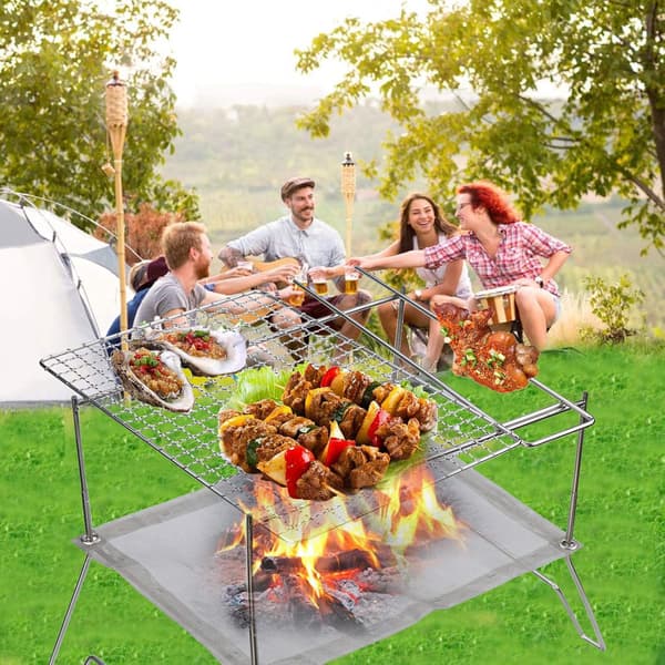 Sammenleggbar bålgrill, bærbar utendørs campingbålpanne, campinggrill i 304 rustfritt stål