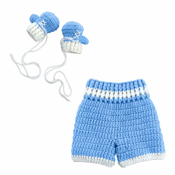 Nyfödd fotografi rekvisita Baby Virkad Stickad Boxningshandske Byxor Outfit för Baby Girls & Pojkar (himmelsblå) blue