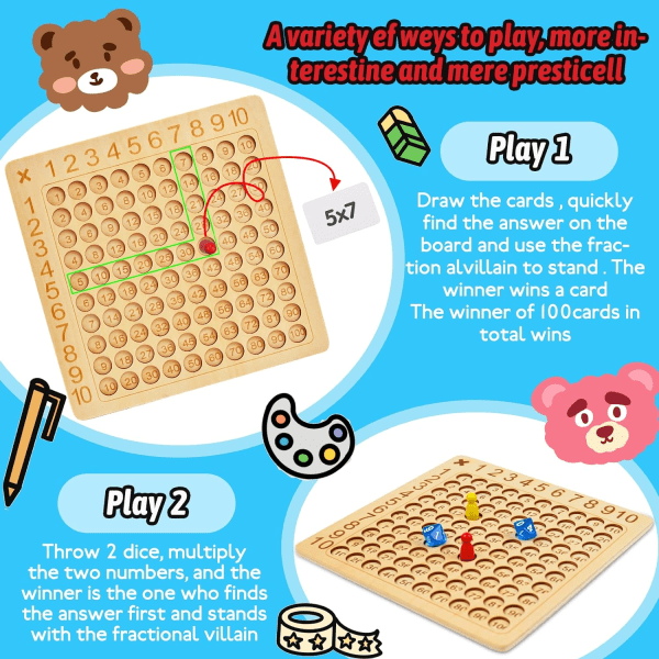 Trä Multiplikationstavla, Montessori Multiplikationstavla Spel Räknarleksaker