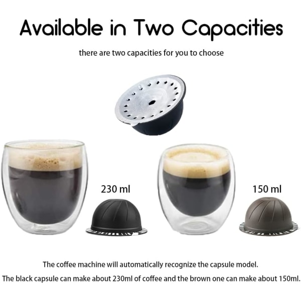 5 st återanvändbara Vertuo Pods påfyllningsbara kaffekapslar (brun 150 ml, 5) brown