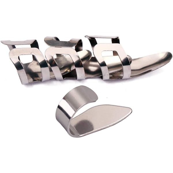 4-pack fingerplockar i rostfritt stål för tummen, fingerplockar för gitarr, banjo och ukulele (silver)