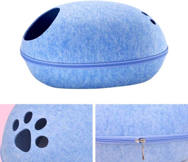 Äggskalsformad husdjurssäng varm kennel kattsovsäck halvstängd blue