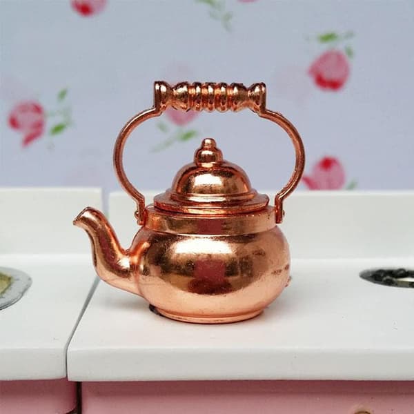 1 stk. miniaturekedel til 1/12 skala dukkehus (guld)