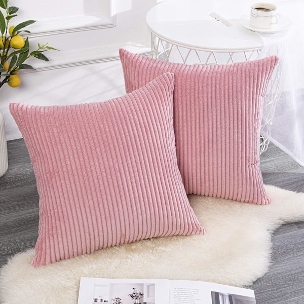 Set om 2 randiga manchester kuddfodral mjuka kuddfodral för soffa (16 tum, persika rosa) Peach Pink 40*40